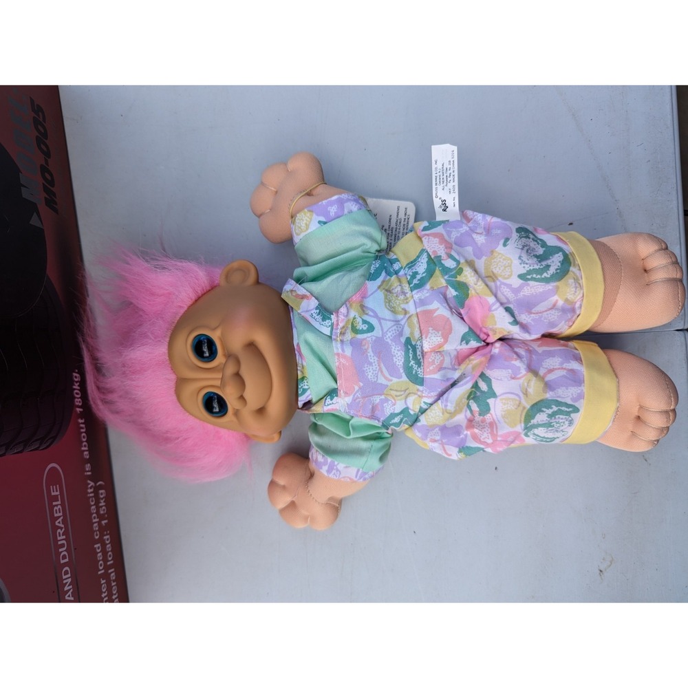 Russ Berrie Troll Kidz Pink Hair & Floral Pantsuit 13" Jumper Floral Blue Eyes
